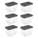 Sterilite 30 Qt Clear Plastic Stackable Storage Bin with Grey Latch Lid, 6 Pack