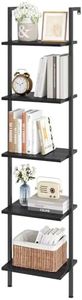 ELYKEN Ladder Shelf, 5-Tier Wood Wall Mounted Bookshelf with Metal Frame, Vintage Open Display Organizer Rack, Leaning Storage Shelves for Living Room, Bedroom, Home Office, Black