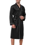 Bresdk Men's Satin Robe Kimono Dressing Gown Silk Lightweight Long Sleeve Bathrobe with Belt and Pockets Night Robe for Wedding Party Black XL