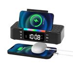 Alarm Clock with Wireless Charging, Alarm Clocks Bedside, Bedside Clock with 15W Wireless Charger, Bluetooth Speaker, Dual Alarm, Night Light, Brightness, Digital Alarm Clock for Bedside-Black