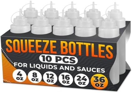 HYQO 10-Pack Condiment Squeeze Bottles, 36 oz, Plastic, Narrow Tip