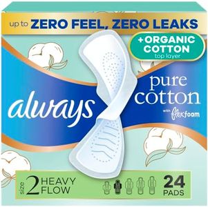 Always Pure Cotton FlexFoam Pads for Women, Size 2, Heavy Pad with Wings, Unscented, Made with an Organic Cotton Top Layer, 24 Count