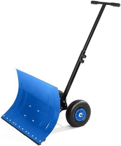 Snow Shovel with Wheels,29.1" W x 19.3" H Heavy Duty Snow Pusher for Driveway,Ergonomic Snow Pusher Shovel with Snow Removal Adjustable Angle & Height Handle for Driveway, Pavement