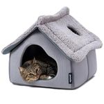 Pelzin Cat Houses for Indoor Cats - Large Cat Cave Bed with Removable Support Foam and Washable 2-Side Mat - Covered Cat Bed for Cat Hideaway - Enclosed Cat Hideout for Kitten and Small Pet, Grey