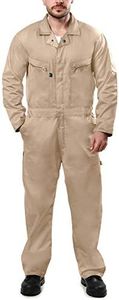 Kolossus Mens Long Sleeve Blended Coverall Apparel with Zippered Frontal Pockets Khaki, Medium