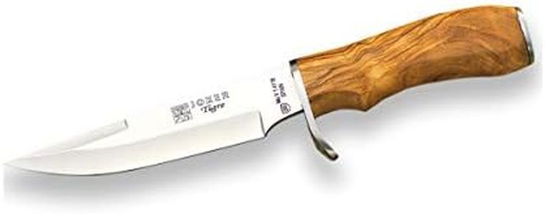 Joker Cuchillo de Caza Tigre CO38, Hoja MOVA de 14,5 cm, puño de Olivo, Funda de Cuero marrón, Herramienta de Pesca, Caza, Camping y Senderismo