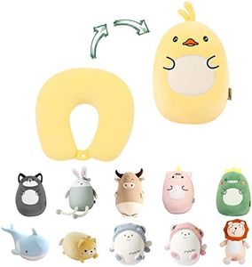 stocaggio Kids Travel Pillow - 2-in-1 Deformable Kids Neck Pillow for Traveling, Soft U-Shaped Pillow with Adorable Animal Design, Comfy Sleep and Play, Ideal for Airplanes and Cars - Yellow Duck