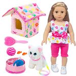 ZNTWEI American Doll Clothes&Accessories - Pet Kitty Play Set Fit American 18 Inch Girl Doll Including 18 Inch Doll Clothes, Pet Nest, Cat Pot, Toy Ball, Hair Comb, Toy Fish