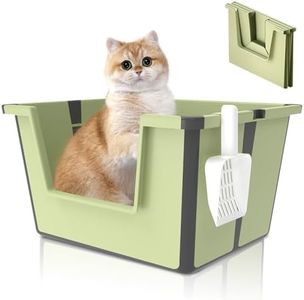 ANGELOYANG Travel Portable Cat Litter Box, Foldable High Side Low Entry Cat Potty Pan, Open Top Litter Tray, Anti Splashing Non-Stick Pet Toilet with Scoop, Indoor and Outdoor