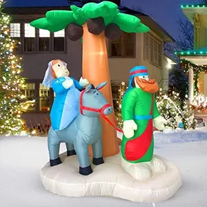 HappyThings! Christmas or Messianic Inflatables Outdoor Decorations for The Yard Blow Up Nativity Sets Journey to Bethlehem w/LED Lights and Blower for The Holidays 7x5.5x4 ft