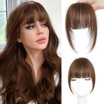 ORIGEN Clip in Bangs Real Human Hair Clip on Wispy Bangs Fringe with Temples Hairpieces Fake Front Bangs Extensions for Women Light Brown Color