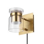 Globe Electric 65934 1-Light LED Integrated Plug-in or Hardwire Wall Sconce, Matte Brass, Clear Outer Glass Shade, Frosted Inner Shades, 11W, 600 Lumens, 3000 Kelvin, On/Off Rotary Switch