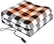 Electric Car Blanket, 59"x 39" 12V Lattice Fleece Car Supplies Winter Hot Car Constant Temperature Heating Blanket for Cars, RV, Truck, Boat, Cold Weather (Black and White Check)
