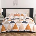 Conworld Duvet Cover Queen, 3 Piece Yellow White Boho Bedding Duvet Cover Set with Zipper, Corner Ties, 1 Triangle Printed Duvet Cover with 2 Pillowcases, Microfiber, Geometric Aztec, 90 X 90 inches