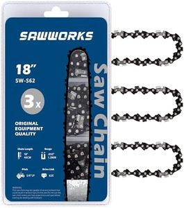 SawWorks 3-Pack 18 Inch Chainsaw Chain SW-S62, 3/8" LP Pitch - .050" Gauge - 62 Drive Links, Compatible with Echo 91PX62CQ CS400(F), CS370(F), Poulan Pro PR4218, EGO CS1800, Craftsman and More