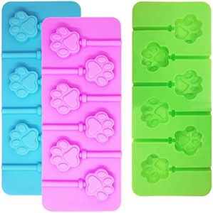 3 Pcs 6-Cavity Paw Lollipop Molds,Sonku Silicone Paw Mold Chocolate Hard Candy Jelly Fondant Mold with 18 Pcs Sucker Sticks-Pink,Blue and Green