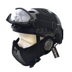 PJ Type Tactical Airsoft Fast Helmet and Foldable Half-Face Mesh Ear Protection Mask with Goggles Full Face Protection Set