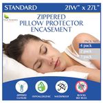 Standard Pillow Protectors (Set of 4) – Allergy Pillow Cover Waterproof Hypoallergenic Dust Allergen Proof Zippered Encasement