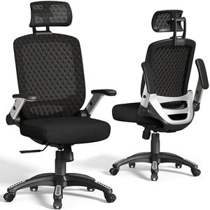 GABRYLLY Ergonomic Office Chair, High Back Home Desk Chair with Flip-Up Arms, 3D Headrest, Thick Sponge Sea &90-120° Recline, Big and Tall Mesh Executive Chairs for Man Woman, Midnight-Cloud