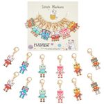 PLIGREAT 12 Pcs Robot Stitch Marker Set Colorful Alloy Removable Locking Knitting Markers for Weaving Sewing Quilting DIY Necklace Bracelet Making Accessories