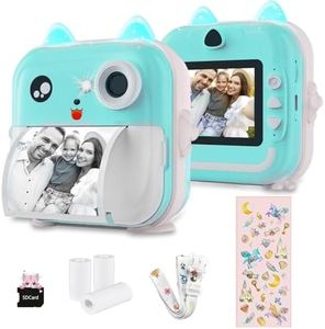 Instant Print Camera for Kids - 1080P HD, 48MP, SD Card, Bluetooth, Free App, 3 Rolls Print Paper, Stickers, Fun Filters, Gift for Boys and Girls - Pink Camera for Kids 4-12 y (Blue)