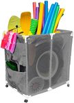 Pool Bins Pool Noodles Holder, Toys, Floats, Balls and Floats Equipment Mesh Rolling Storage Organizer Bin, (18.5" D x 33" W x 46" H), White, 455102