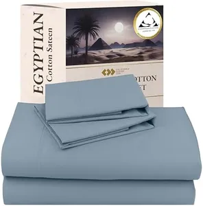 Certified Luxury 100% Pure Egyptian Cotton Sheets, Cal King Bed Sheets, Bedding Sheets & Pillowcases Set, Deep Pocket Sateen Cooling Sheets for Hot Sleepers, California King Blue Sheets