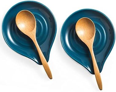 LAUCHUH Spoon Rest for Stove Top, Ceramic Spoon Holder for Kitchen Counter Large Spatula Holder for Spoons, Ladles, Tongs, Christmas Decor, Set of 2, 5 inch, Blue