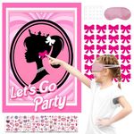 ZCOINS Pin The Bow on The Girls Head Game, Pink Poster with 24Pcs Reusable Bow Stickers and 8Pcs Princess Stickers Set for Kids Girls Birthday Activity Party Supplies Wall Decorations