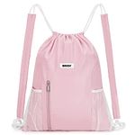 WANDF Drawstring Backpack with Shoulder Pad Sports Gym Backpack with Mesh Pocket String Bag for Women Men(Pink)