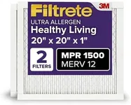 Filtrete 20x20x1 AC Furnace Air Filter, MERV 12, MPR 1500, CERTIFIED asthma & allergy friendly, 3 Month Pleated 1-Inch Electrostatic Air Cleaning Filter, Pack of 2 (Actual Size 19.69x19.69x0.78 in)