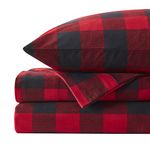 Flannel Sheets Warm and Cozy Deep Pocket Breathable All Season Bedding Set with Fitted, Flat and Pillowcases, Queen, Buffalo Check Plaid Burgundy