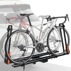 TOOENJOY Folding Hitch Bike Rack, Heavy Duty Bicycle Carrier Platform with Single Load Arm and Tier Strap, Fits 2" Hitch Receiver for SUV Pickup Truck, 2-Bike Capacity