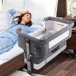 Ihoming Baby Bassinet Bedside Sleeper, Baby Bed Side Crib with Storage Basket, Easy Folding Bassinets, Adjustable Baby Bed for Infant Newborn, Deep Gray