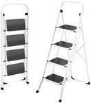 HBTower Step Ladder 4 Step Folding Ladder, Lightweight Portable Stepladder with Anti-Slip Pedal, Ladders with Convenient Handrails,330 lbs Capacity Step Stool for Kitchen, Home,White