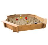 Big Game Hunters 1.8m Octagonal Wooden Sandpit - 20cm Deep - Complete with Underlay and Rain Cover - Perfect Wooden Sandbox for Garden Entertainment