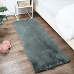 LUXE HOME INTERNATIONAL Ruffle Bath Runner Rabbit Fur 1000 GSM Super Soft, Anti Skid Rug for Bedroom (2 X 5 Ft, Seige, Pack of 1), Grey