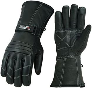 Men Motorcycle Rider Gloves Touring Autumn Winter Real Lambskin Leather Mittens (White Thread, M)