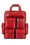 BRAND LEATHER Full Grain Cow Hide Leather 17 Inch Backpack Laptop Bag Daypack for Outdoors Travel Fits 15.6'', 16'', 17'' Laptop (Red)