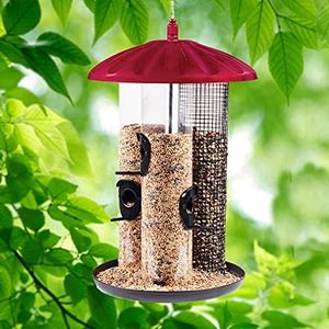 North States Nature's Yard Crimson Triple Tube Bird Feeder: Easy Fill. Squirrel Proof Hanging Cable Included. Three Tube Chambers, Extra Large, 6 Pound Seed Capacity (10.25 x 10.25 x 16, Red)