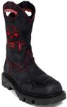 Western Boots for Men Square Toe Cowboy Boots Embroidered with Fur Skeleton Men's Western Work Combat Boot Retro Cowboy Mid Calf Boots Printed Pull On Stacked Low Heel PU Leather Shoes