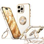 XYZ for iPhone 15 Pro Case with Stand, 15 Pro Phone Case with Ring Kickstand for Women Girls, Bling Luxury Case Heart for iPhone 15 Pro, White