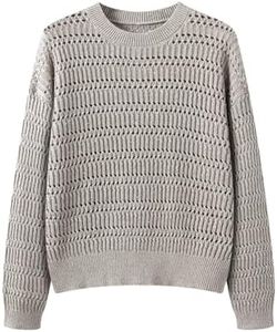 Serathinan Luxury 100% Linen Sequin Women's Hollow Out Pullover Elegant Round Neck Loose Knitted Sweater Clothing, BL4611431 (US, Alpha, Medium, Regular, Regular, Dark Oat Apricot)