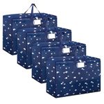 4 Pcs 105L Large Storage Bag, Thicken Oxford Cloth Large Moving Bag with Zips for Moving House Storage Clothes Bedding Duvet Quilt Blankets Waterproof Moving Totes Sturdy Storage Bags (Dark blue)