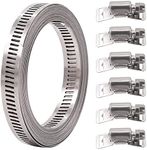 Glarks 7Pcs 10 Feet Long Worm Gear Hose Clamp with Fasteners, 304 Stainless Steel Large Adjustable Pipe Clamps with 6Pcs Fasteners for Ductwork, Pole Securing and Strapping (10 FT Strap +6 Fasteners)