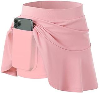MERIABNY Girls Tennis Skirt with Built-in Shorts Athletic Skort for Golf Running, 6-12 Years Old Pink