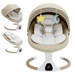 Electric Baby Swing Chair from Birth, 0–6 Months, max 9kg,Portable Newborn Baby Bouncer with Bluetooth, Rocking Rocker Chair 5 Swing Speed, 3 Angle Position, Remote Control & Touch Panel Beige