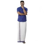 RAMRAJ COTTON Mens Matching Border Half Sleeve Shirt and Dhoti Set (44;Blue)