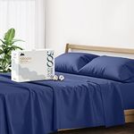 500 Thread Count Cotton Sheet Navy Blue Queen Sheets Set, 4-Piece Long-Staple Combed Pure Cotton Best Sheets for Bed, Cooling, Soft Silky Sateen Weave Fits Mattress Upto 16'' Deep Pocket