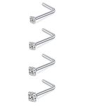 MODRSA Nose Studs for Men & Women Silver Gold Nose Stud 18g 20g Nose Rings Studs L Shaped Diamond Surgical Stainless Steel Nose Screw Nose Piercing Studs Nose Rings 18 Gauge 20 Gauge